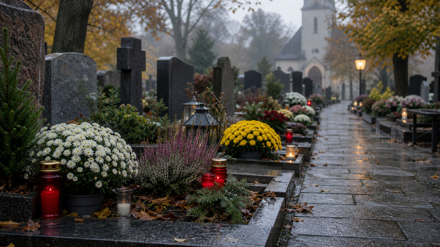 Autumn cemetery candles in Germany for All Saints' Day