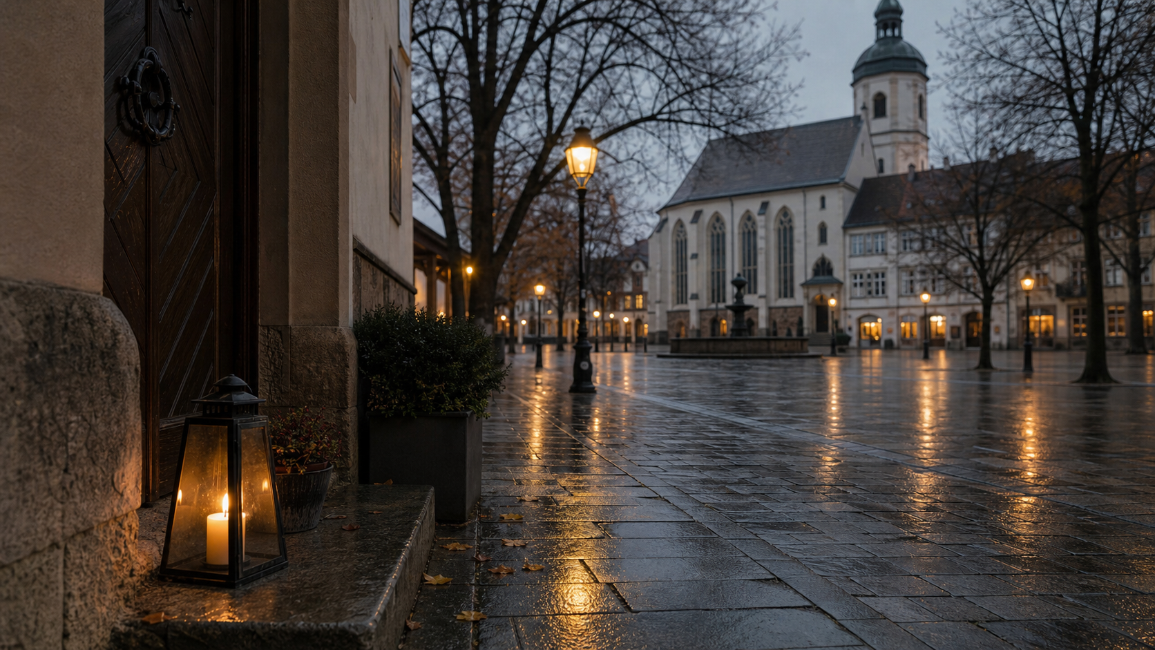Quiet Saxon town square in late November for the Day of Repentance and Prayer