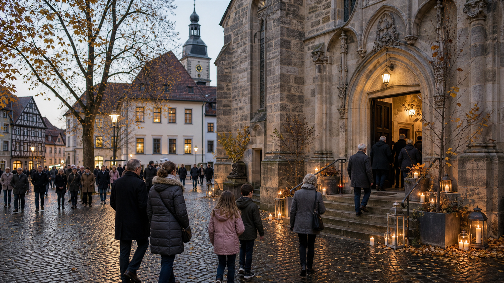 Quiet Saxon town square in late November for Day of Repentance and Prayer