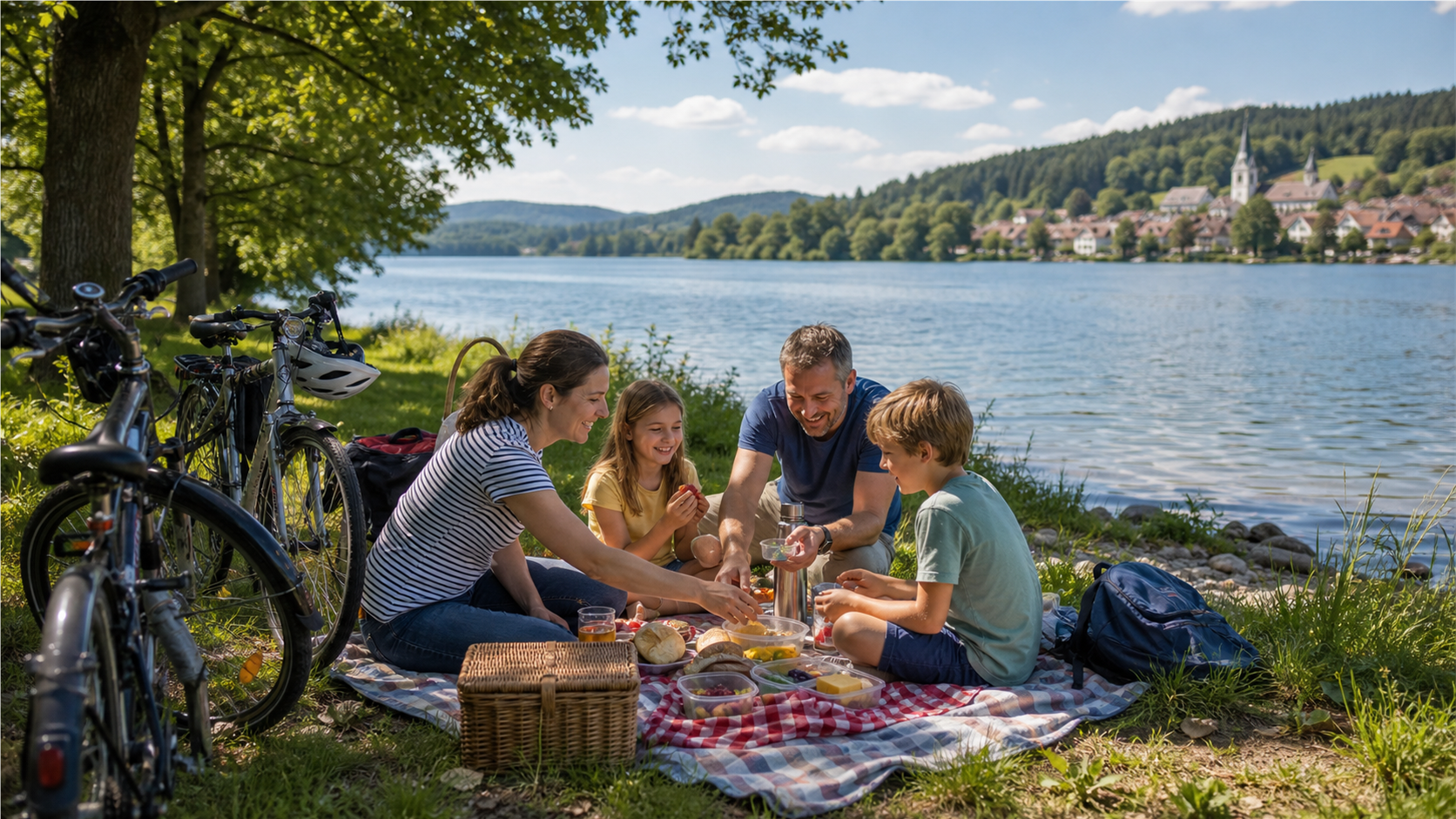 Early summer lake hotel terrace in Germany for Whit Monday
