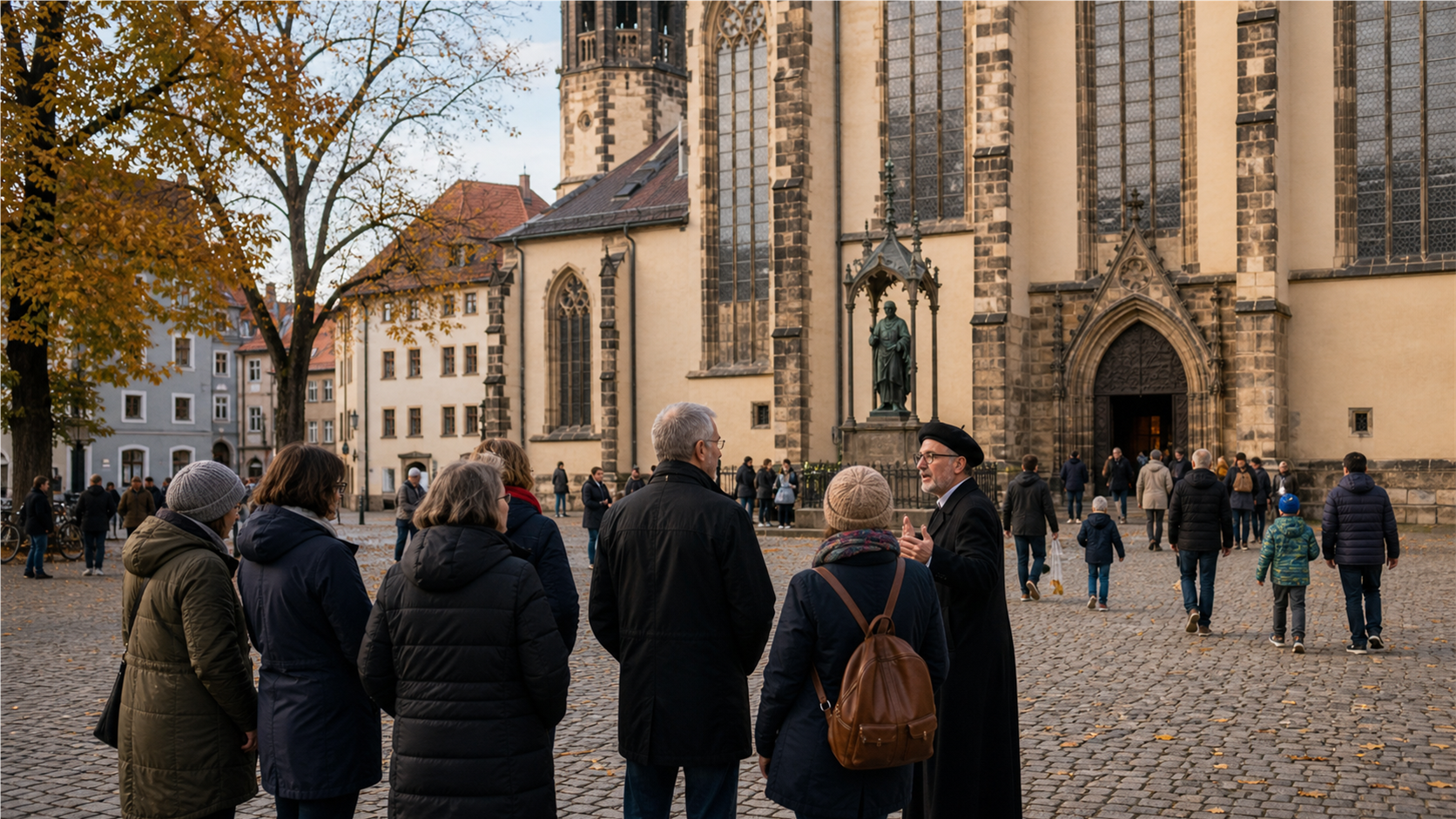 Wittenberg autumn street near a church on Reformation Day