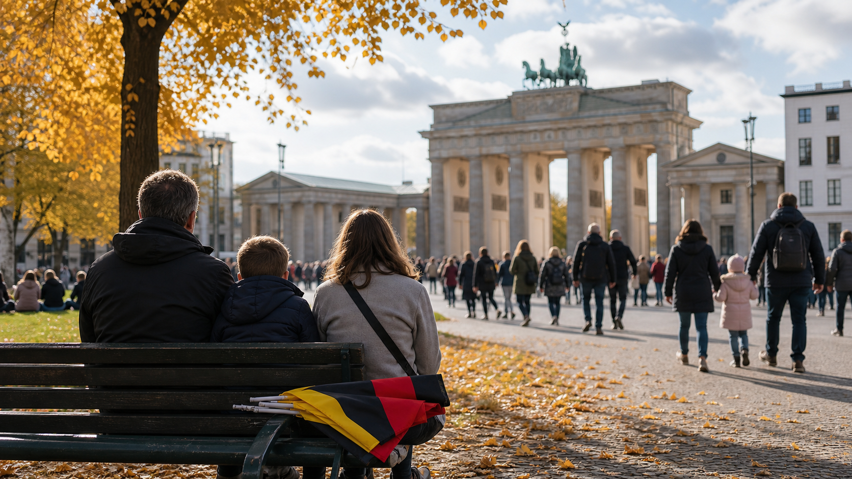 Visitors near Brandenburg Gate on German Unity Day
