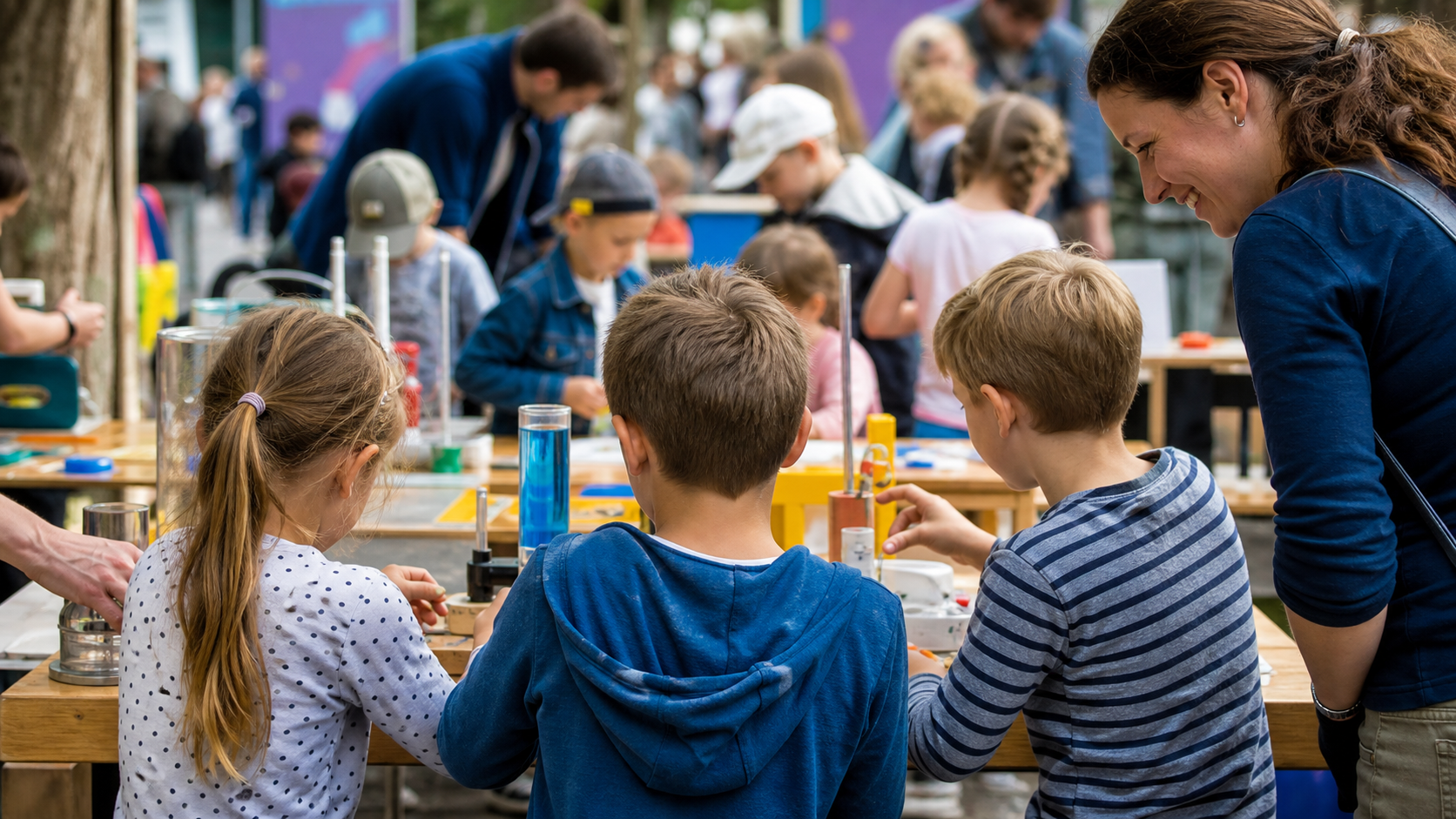 Children at a hands-on museum table in Thuringia